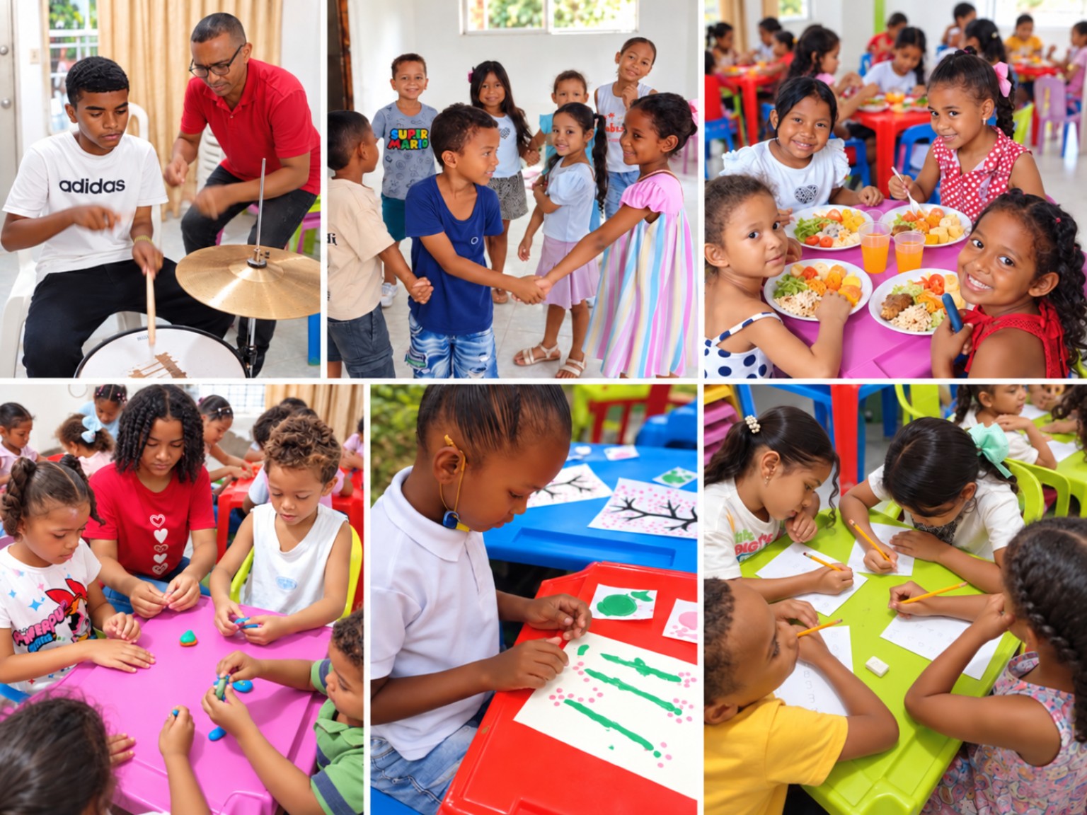 Mosaico de seis fotografías reales de actividades de la Fundación